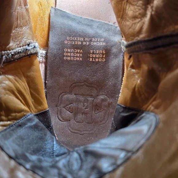 Heritage Boots Taupe Gray Orange Suede Leather Cowboy Western Boots Mens 10 CBC - Picture 13 of 16